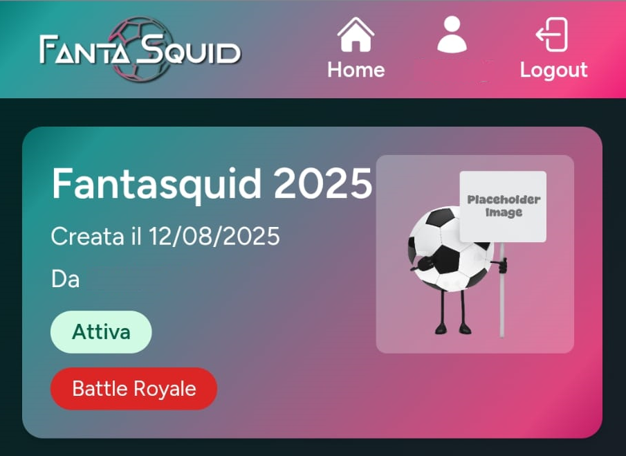 Schermata home con informazioni generali competizione