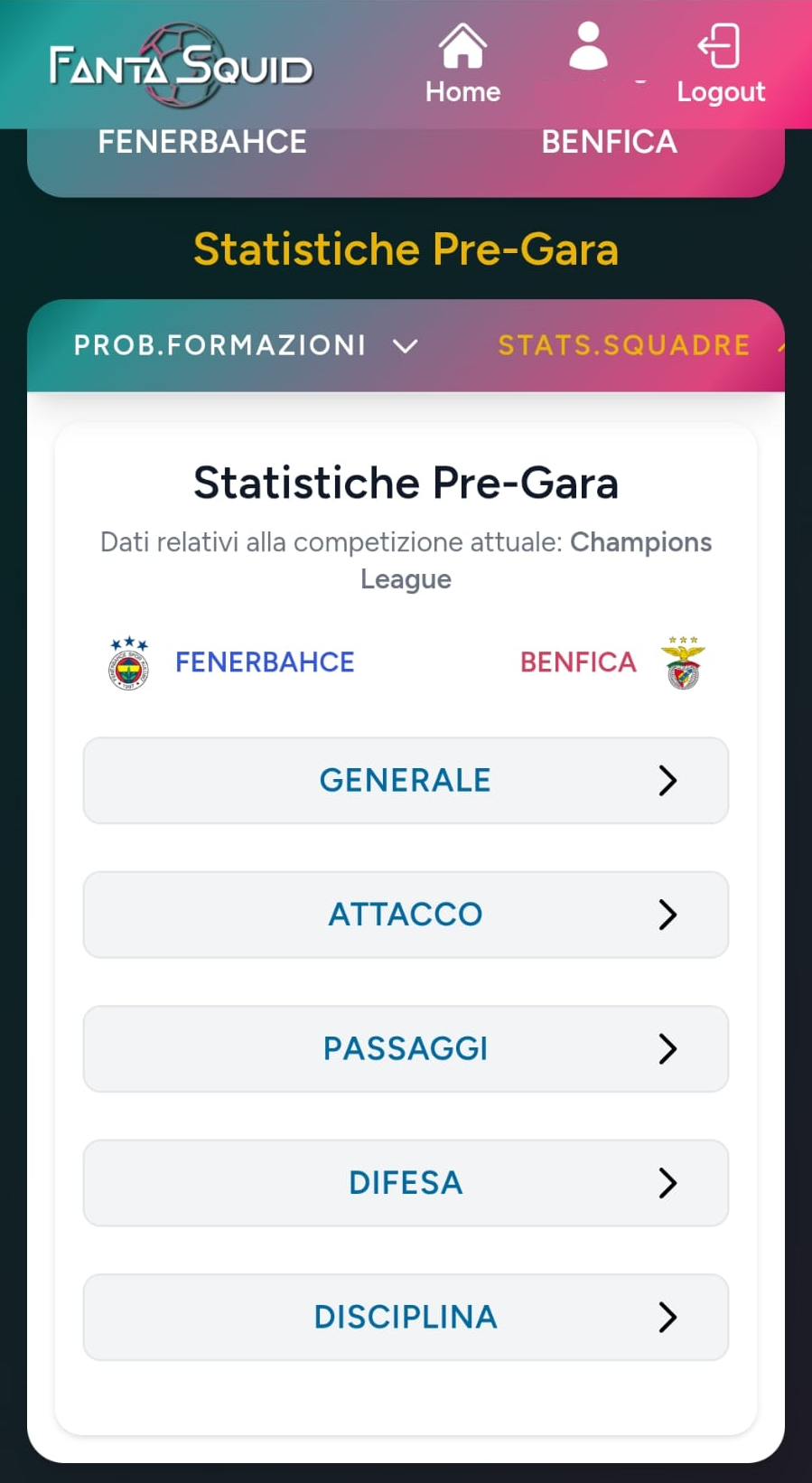 Dettaglio informazioni pre-partita