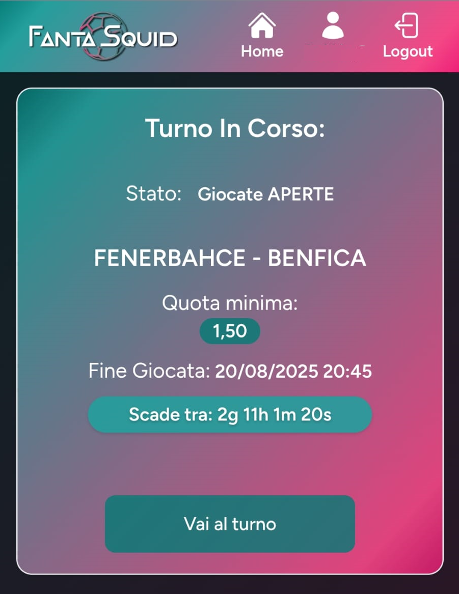 Schermata home con stato turno